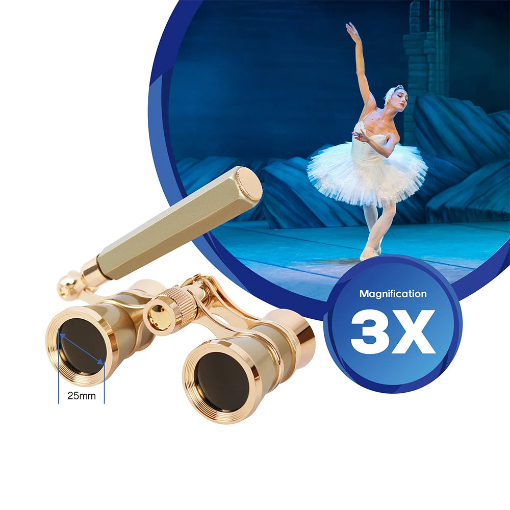Opera Glasses Theater Binoculars With Foldable Extendable Handle