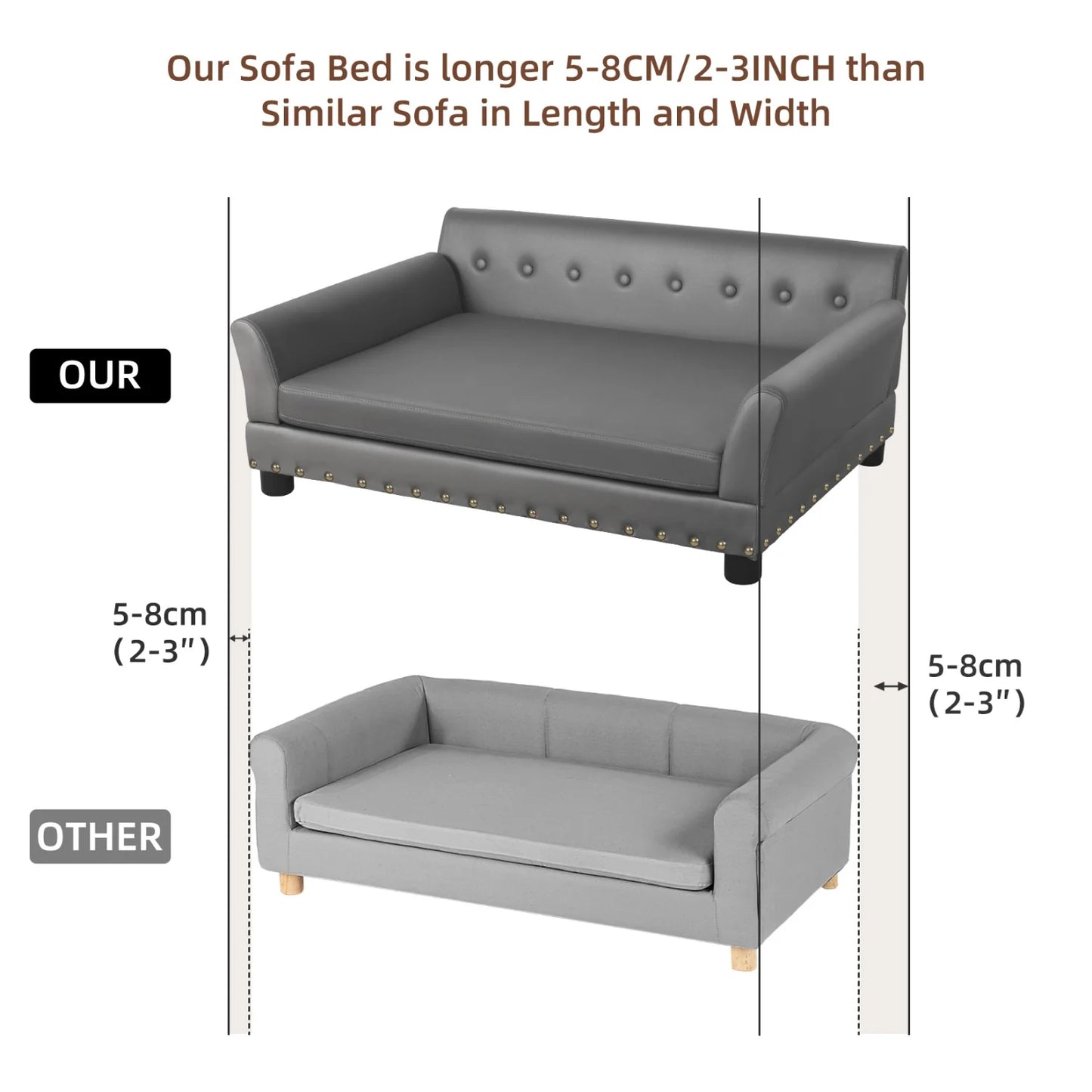 Elevated Dog Sofa for Medium to Large Dogs Couch Bed Microfiber Leather Cover Pet Snuggle Lounge Chair with Removable Cushion