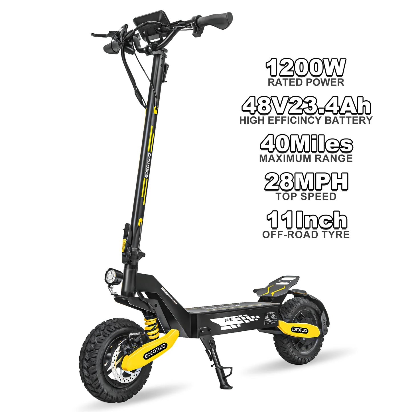 EOEOTWO 1200W Off Road Electric Scooter For Adults Long Range 30MPH 48V Foldable All Terrain Ready Tubeless 11 Inch