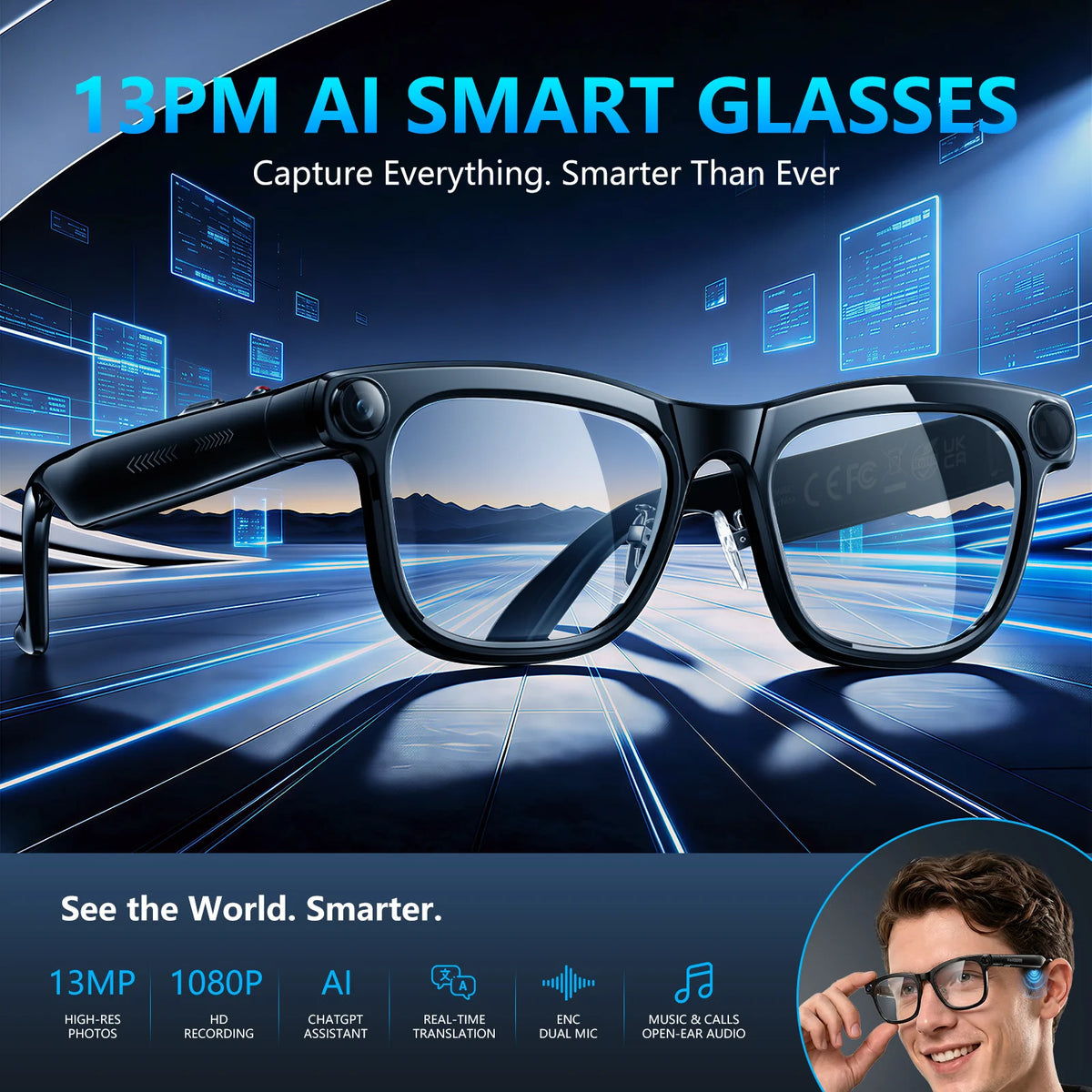 Kaigerr Smart Glasses with Camera AI Translation and Bluetooth Calling