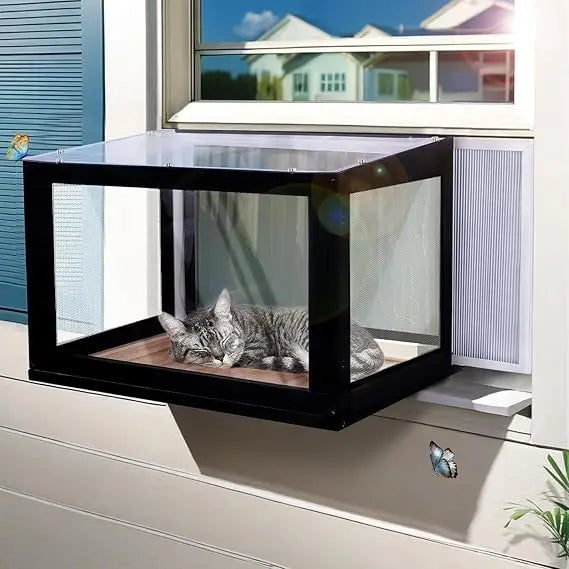 Outdoor Cat Window Box Enclosure Catio With Bug Proof Wire Mesh Transparent Top And Front For Indoor Cats Sunbathing