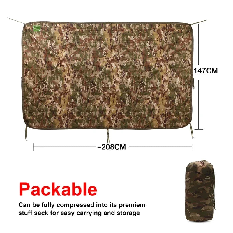 Tactical Water Repellent Poncho Liner Quilted Blanket For Camping Hunting