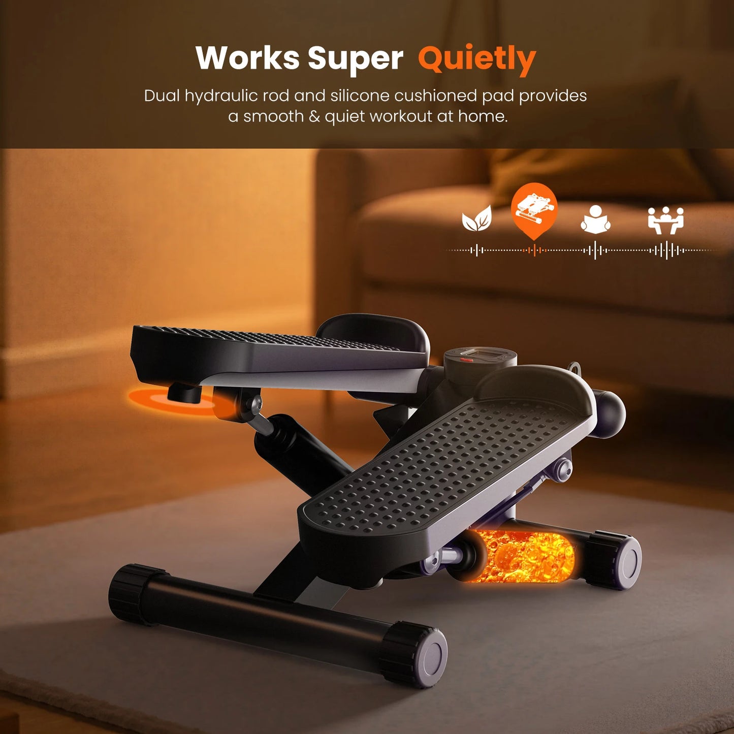 Hydraulic Mini Stepper With Resistance Bands And Digital Display