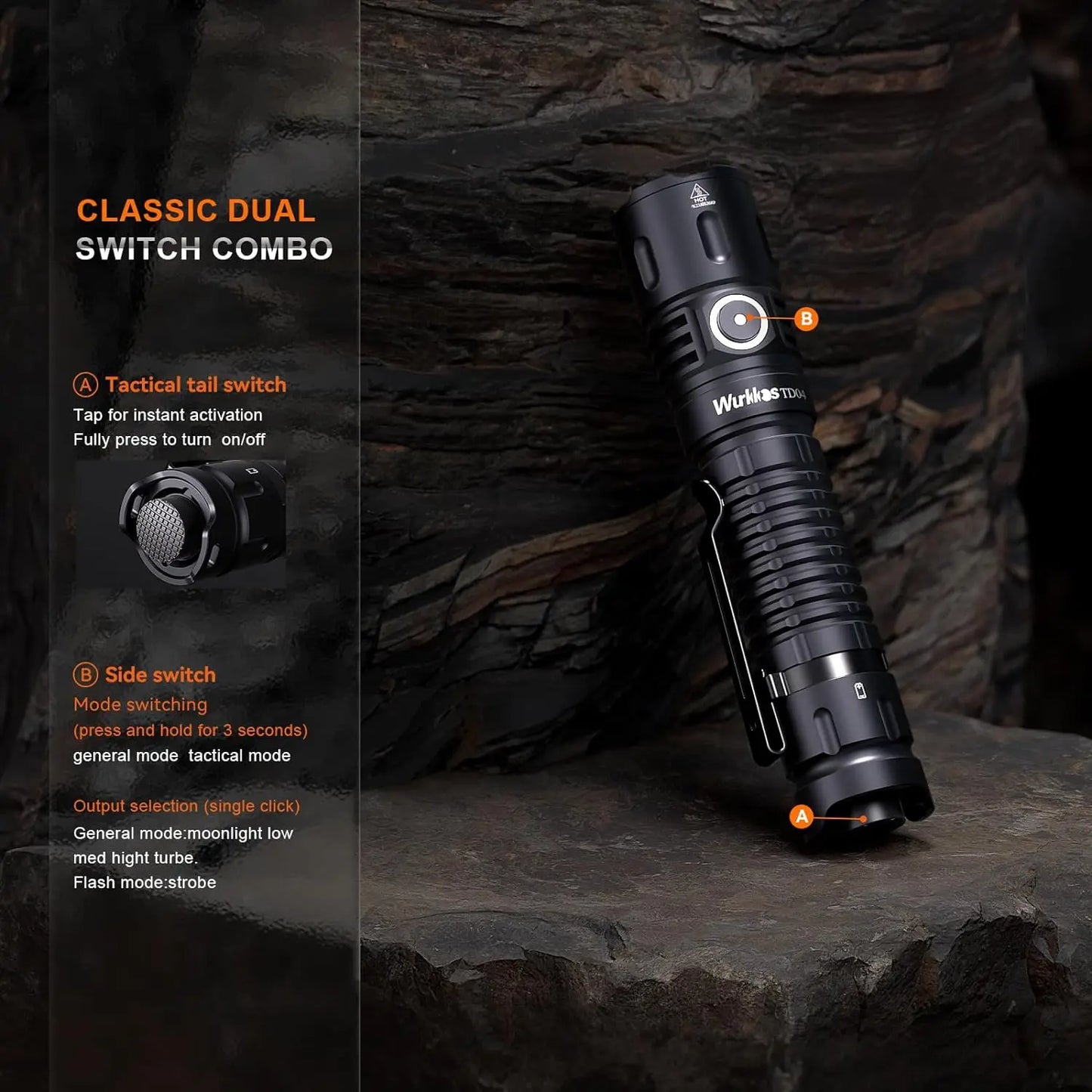 Wurkkos TD04 USB C Rechargeable Dual Mode Tactical Flashlight