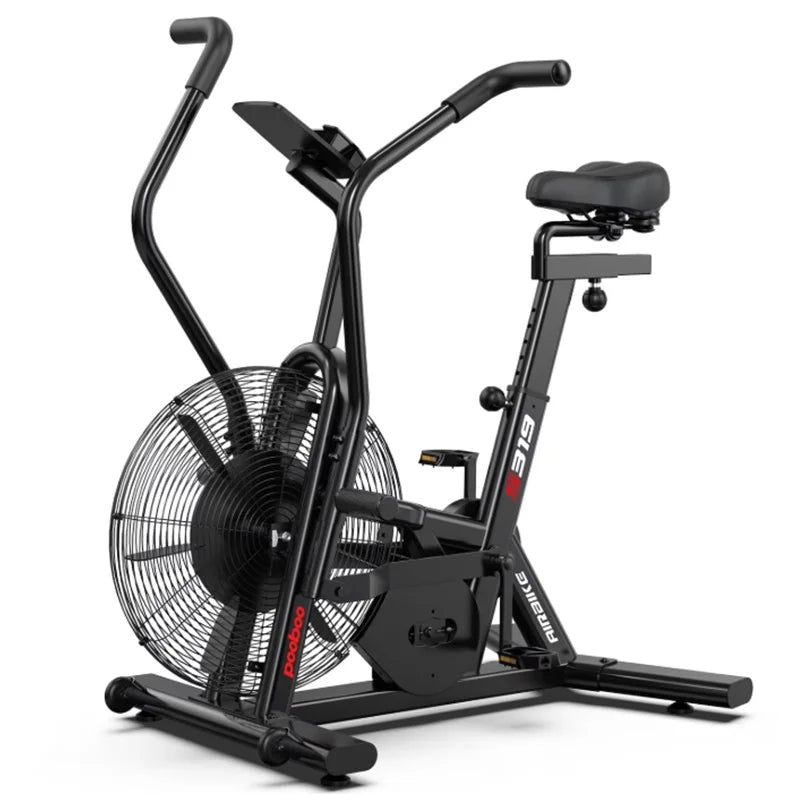 Pooboo Air-Resistance Exercise Fan Bike, Air Bike with Dual Acction Handlebars&Dual-Layer Transmission System, Stationary Bike with APP Connection for Home Gym HIIT Cardio Full Body Workout