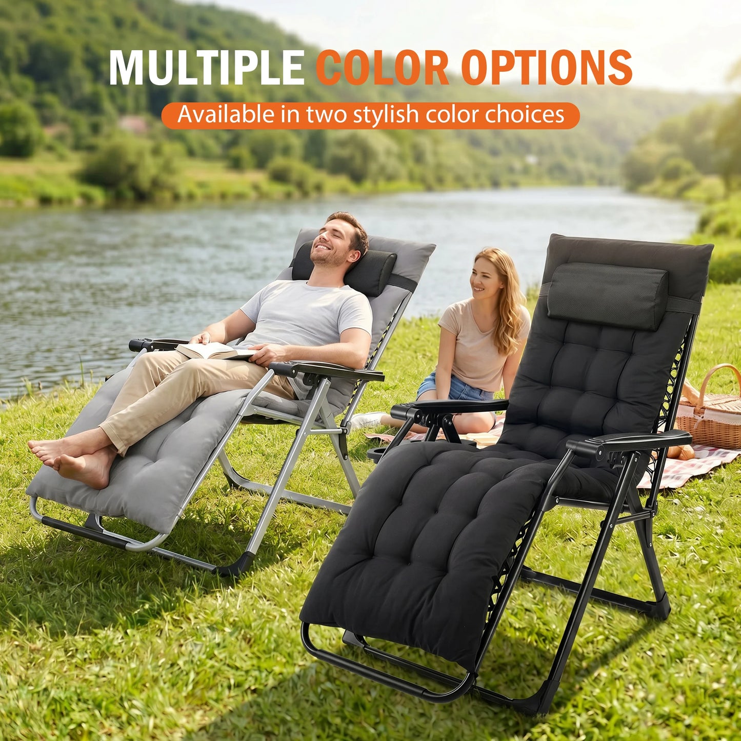 JHK Zero Gravity Reclining Camping Lounge Chair With Cup Holder Tray