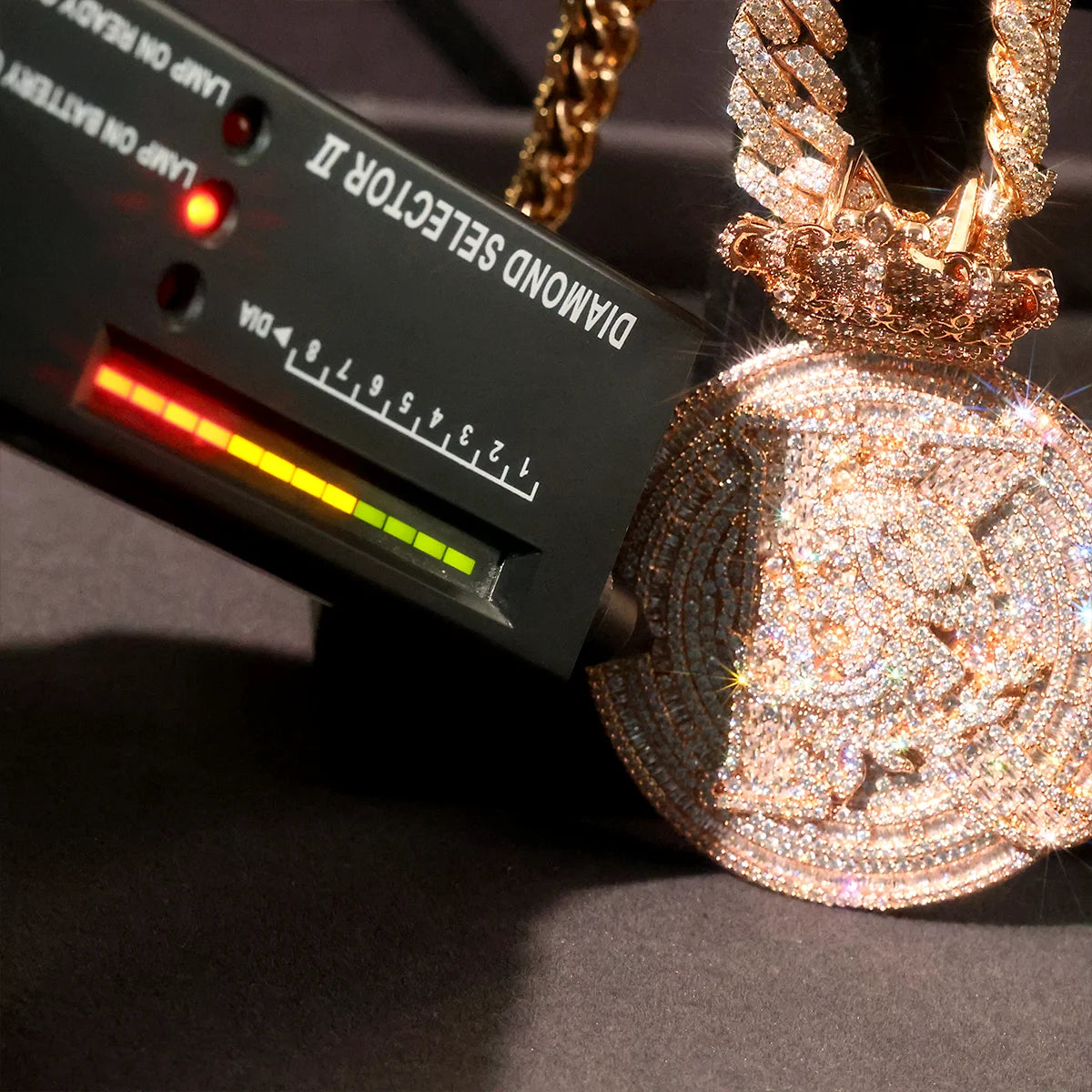 Lyee Cyee Iced Out Crown Medallion Pendant Necklace 18K Gold