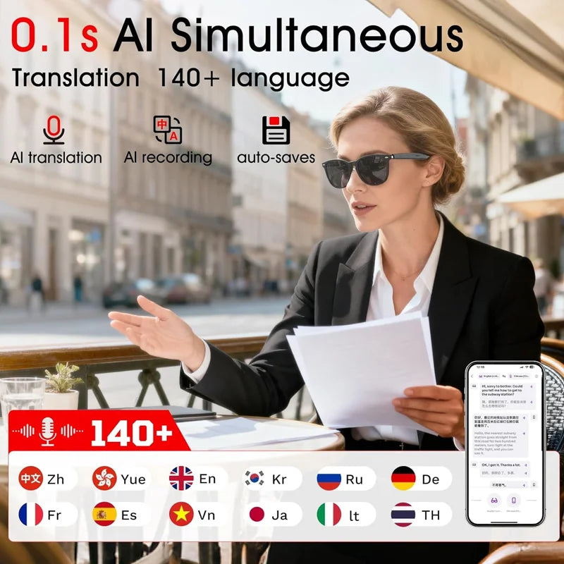 AI Smart Glasses 8MP 4K Camera Translator Bluetooth Sunglasses