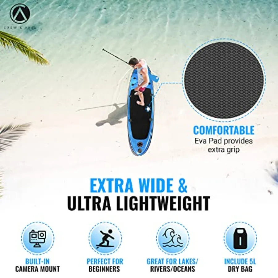 Inflatable Paddle Board For Outdoor Water Sports Extra Wide Lightweight PVC Blue For Beginners