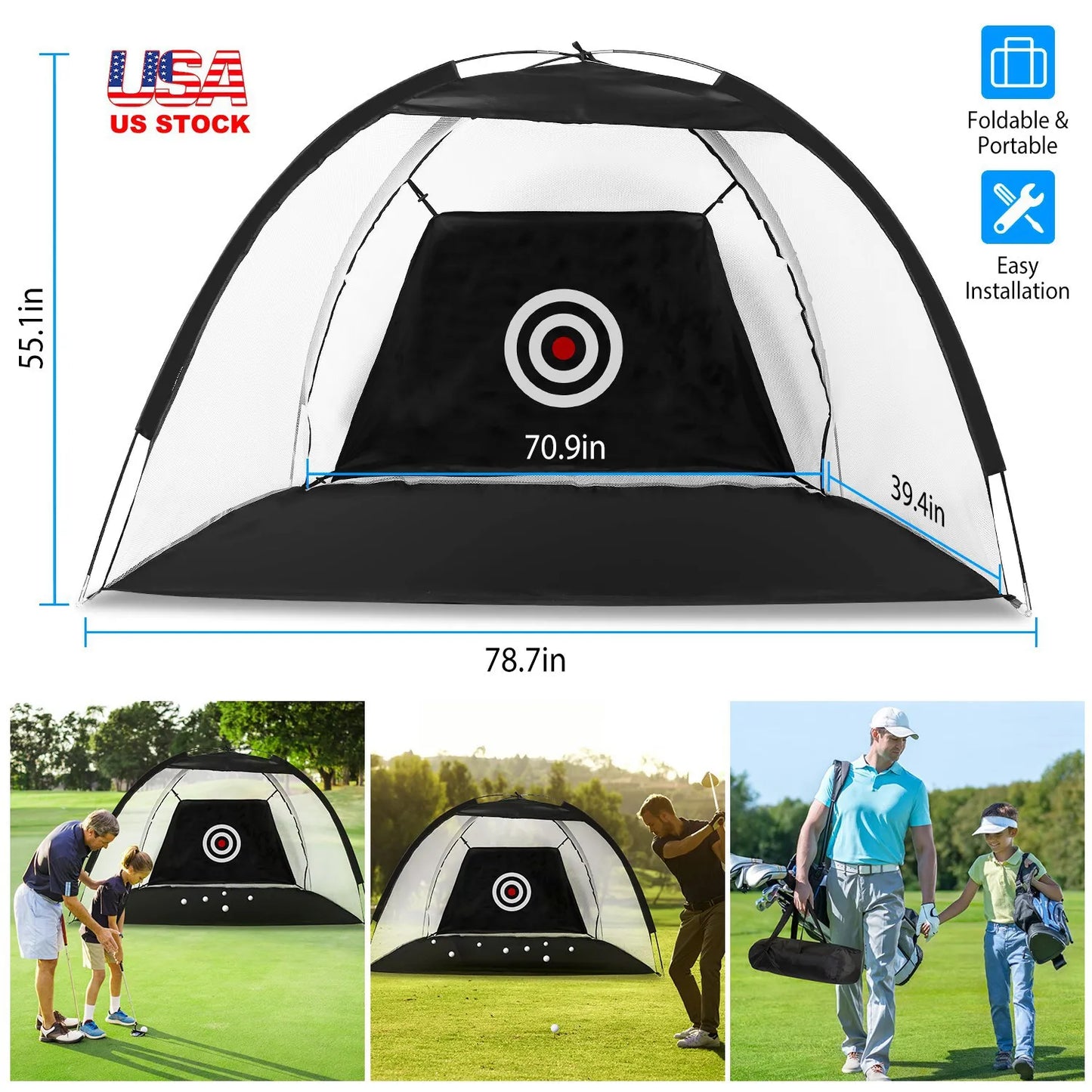 Golf Practice Net With Carry Bag For Backyard Driving Range Portable Heavy Duty Mesh Swing Trainer