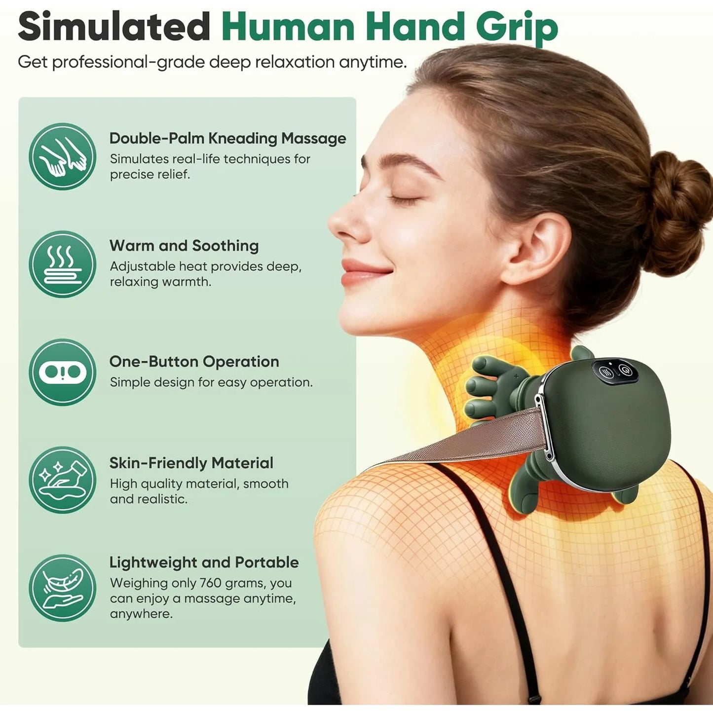 Shoulder And Neck Massager With Bionic Heated 4D Kneading Simulates Real Palm Massage For Home Use