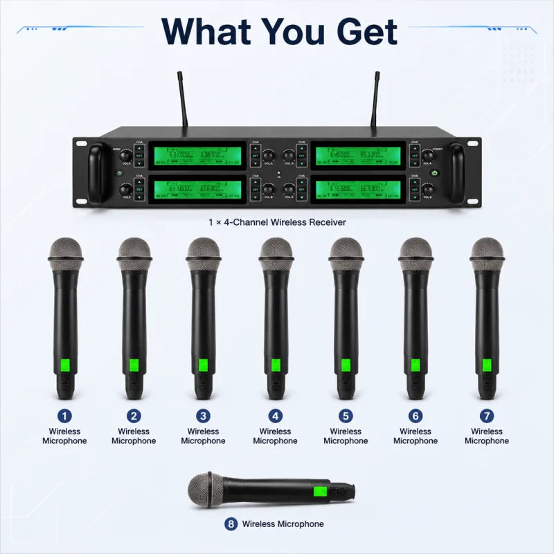 NXG 8-Channel UHF Wireless Microphone System With Eight Handheld Mics