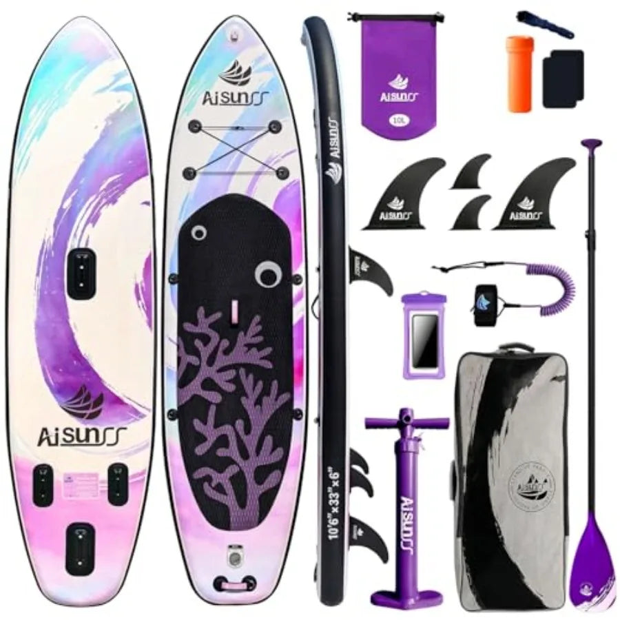 Inflatable Paddle Board For Adults Wide SUP With Blue Carry Bag And Pump Premium Accessories All Skill Levels