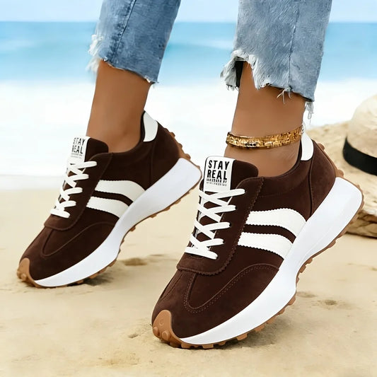 Women Retro Stripe Platform Sneakers Vintage Suede Lace Up Casual Shoes Thick Sole Non Slip Walking Trainers Fashion All Match Multicolor Ladies Daily Outdoor Daily Wear All Seasons Comfortable Soft Sole Retro Athletic Sports