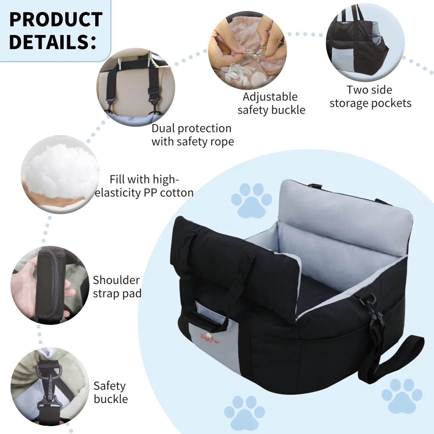 BINGOPAW Washable Dog Car Seat For Small Dogs Booster Carrier