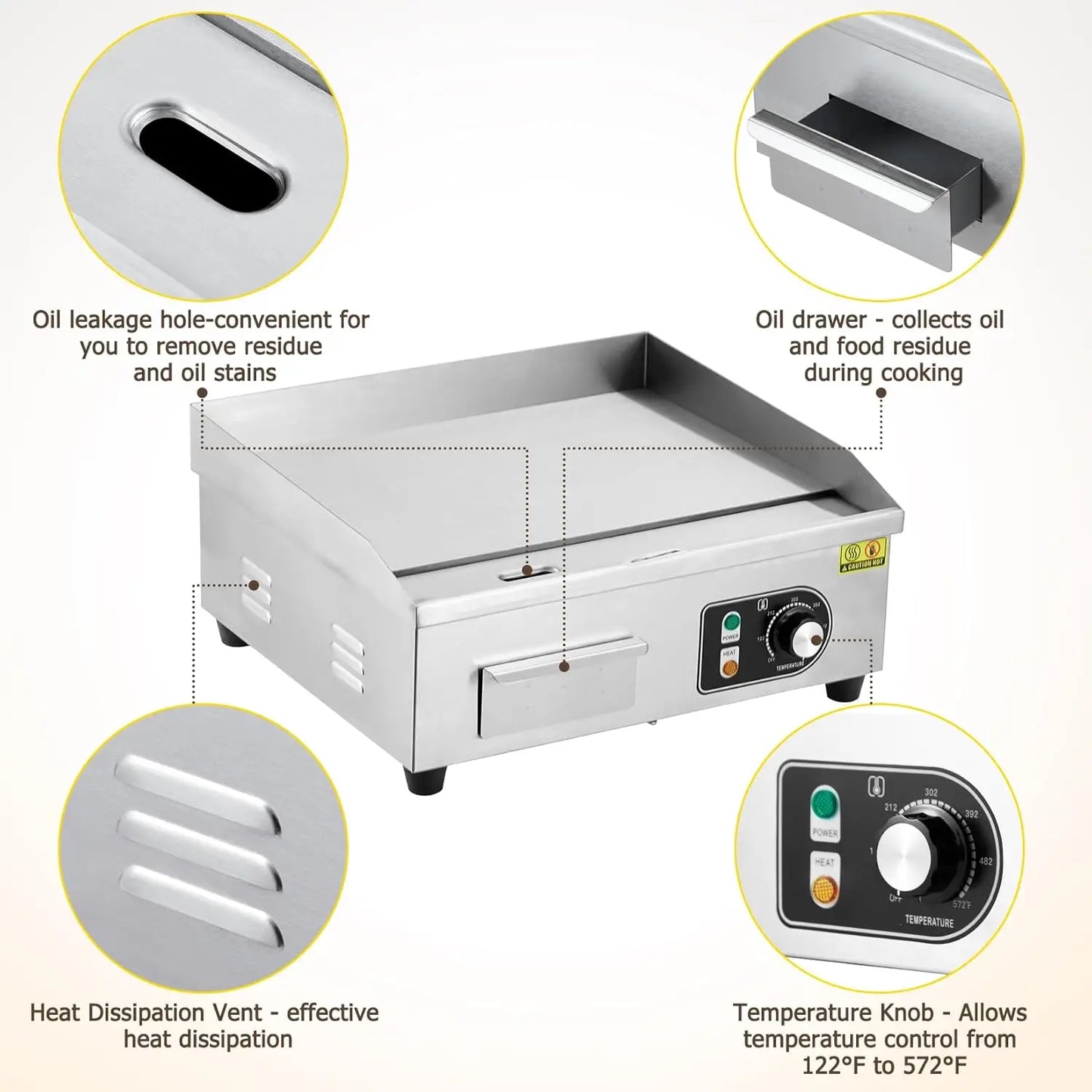 HiMISS Electric Griddle With Adjustable Temperature 122 to 572F