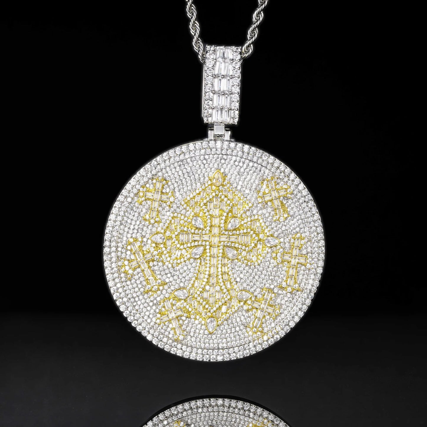 Lyee Cyee Premium Zircon Disc Cross Pendant Necklace
