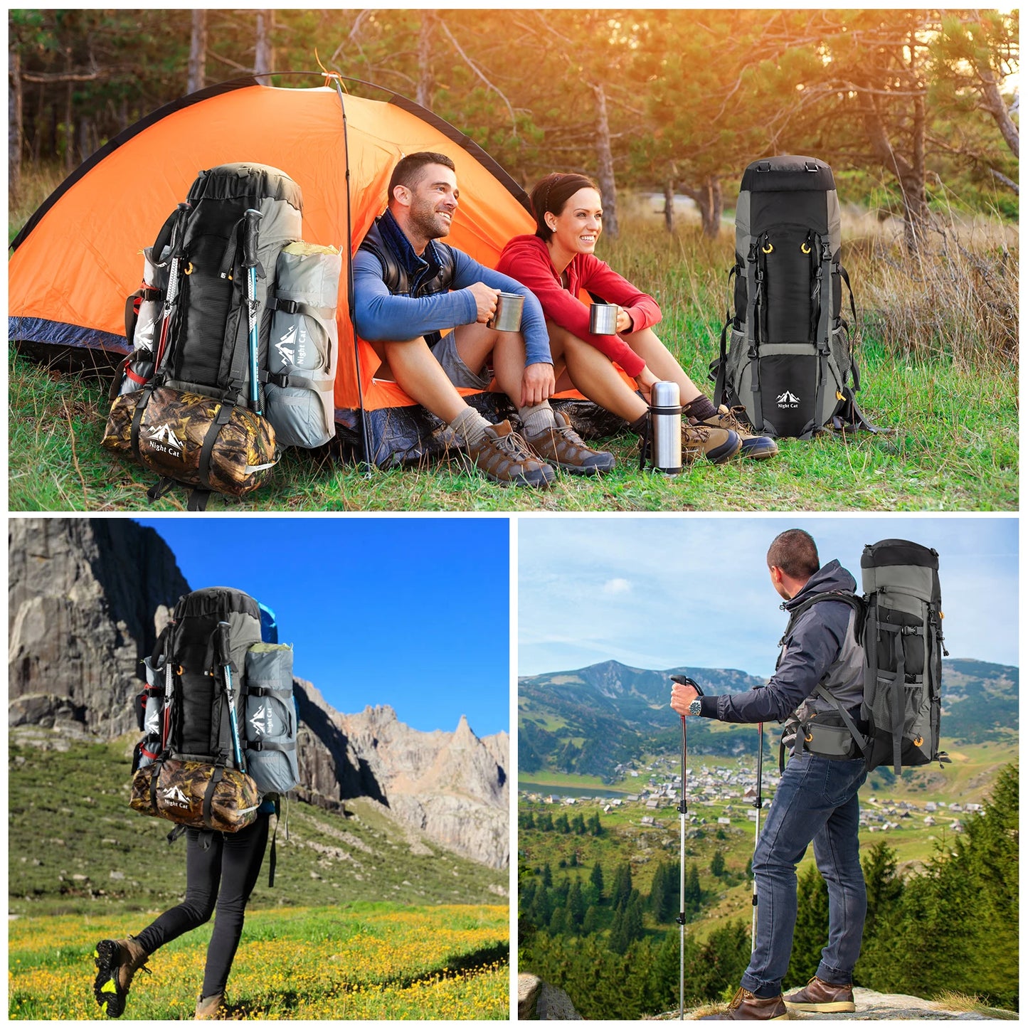 Night Cat Waterproof Hiking Backpack With Internal Frame For Outdoor