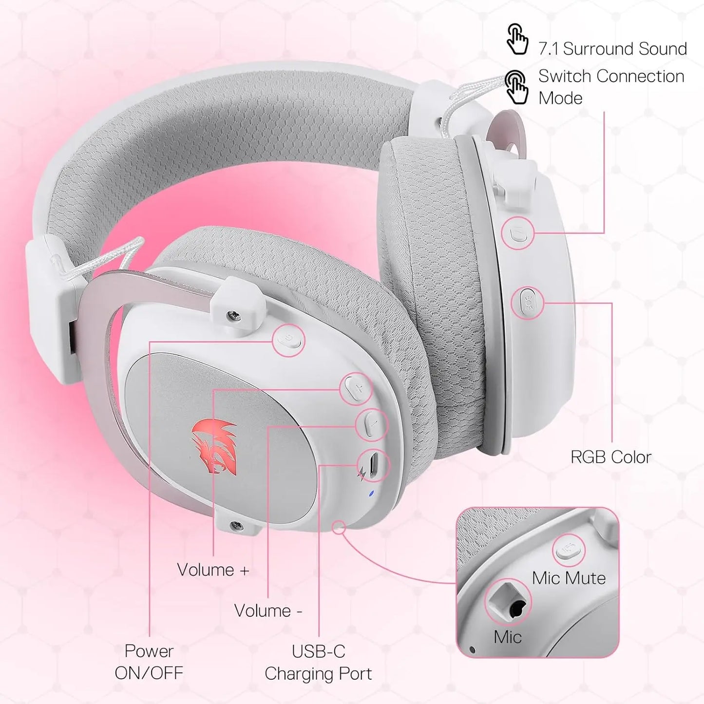 Redragon H510 Pro 7 1 Surround RGB Gaming Headset MemoryFoam