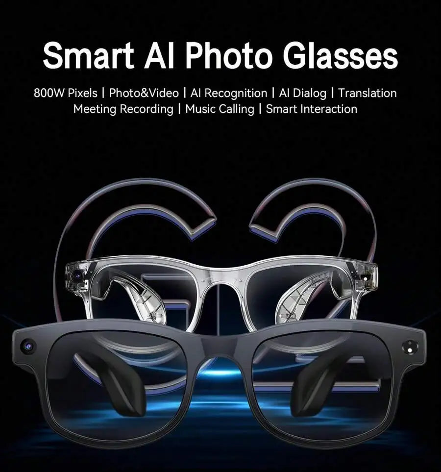 AI Smart Glasses With 8MP HD Camera, Real-Time Translation, AI Object Recognition, Wireless Audio & Open-Ear Music, Touch Control Intelligent Photo/Video Recording Glasses, Travel Companion Gift For Men Women