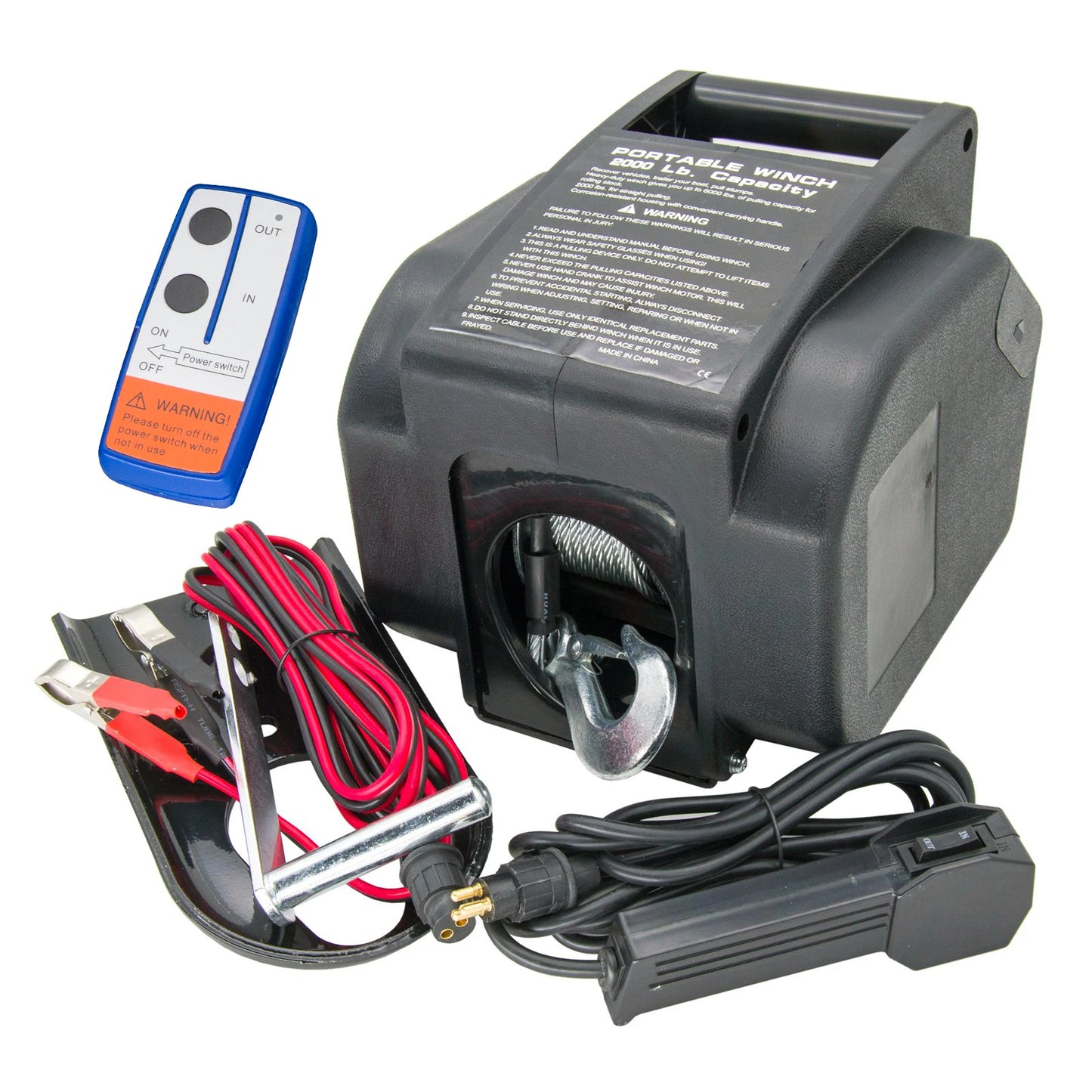 BYSSEA 12V Electric Winch 2000LBS With Wireless Remote In Out For Trailer Boat Yacht