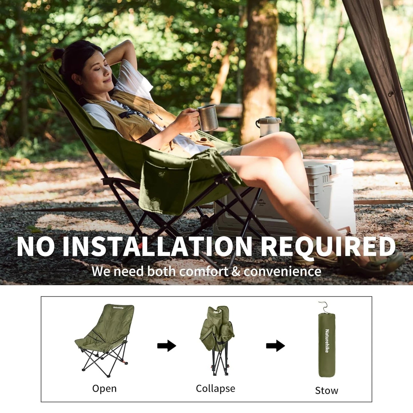 Naturehike High Back Moon Chair Folding Lounge Chair For Camping
