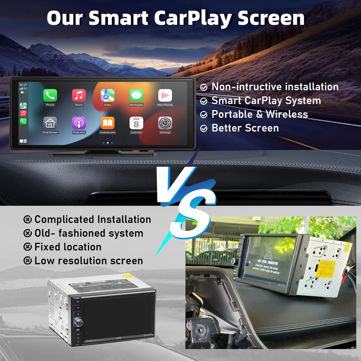 Portable Wireless Car Stereo With CarPlay Android Auto And Backup Camera