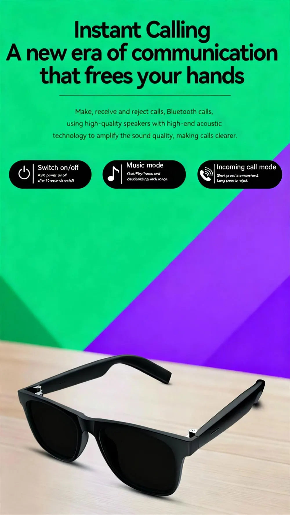 Smart Glasses With Touch Controls Bluetooth Handsfree Calls Music