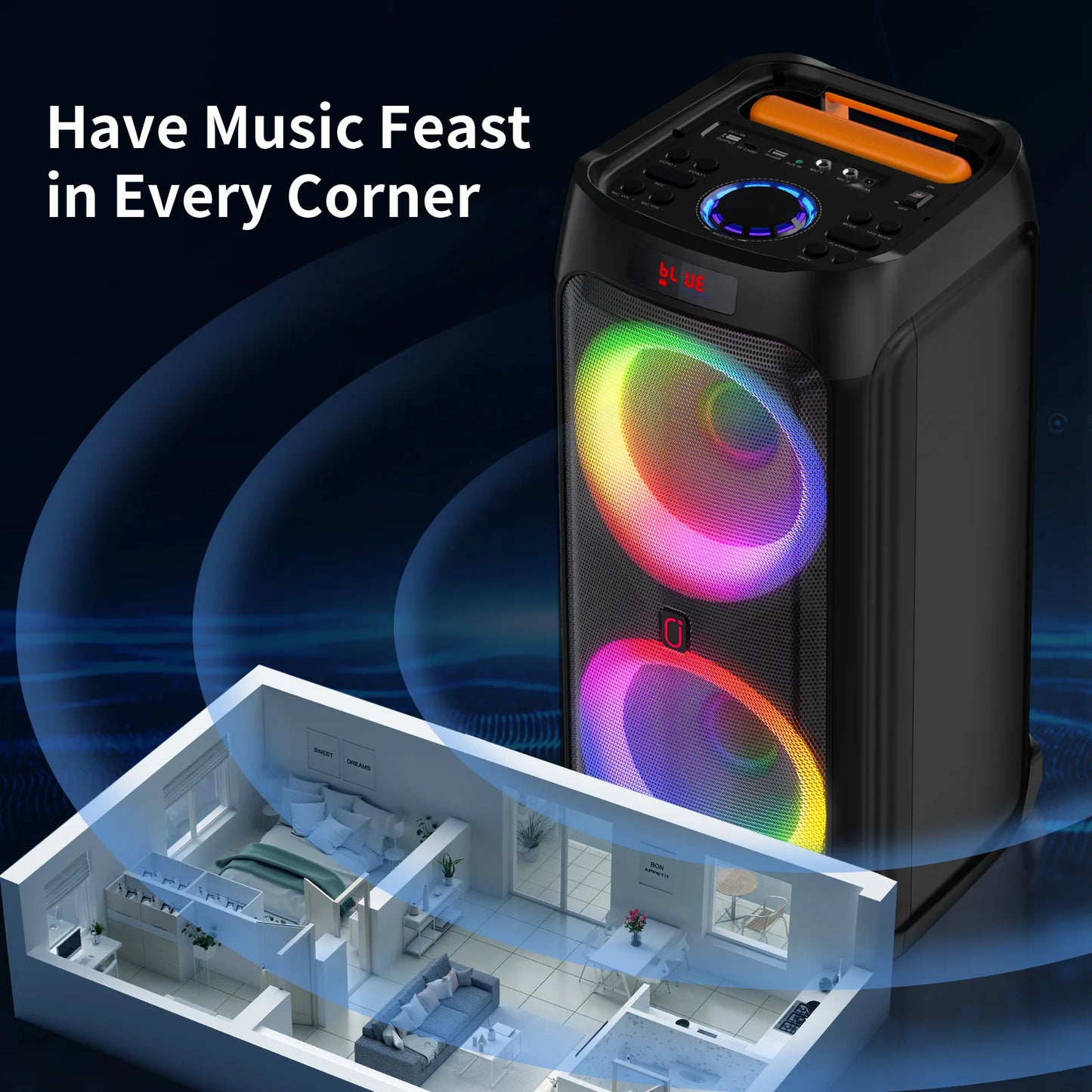 FanFun Karaoke Machine 500W PA System With Bluetooth And DJ Lights