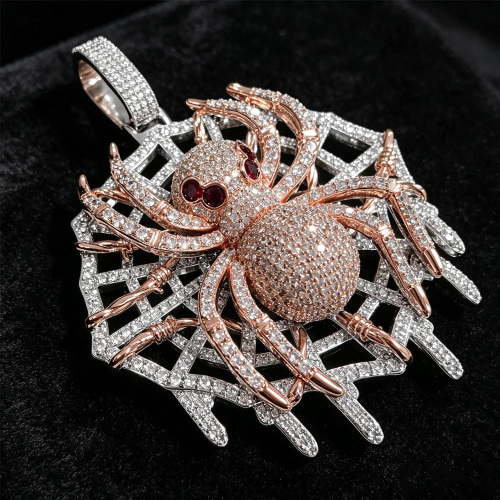 Lyee Cyee Spider Web Pendant Cubic Zirconia Hip Hop Bling