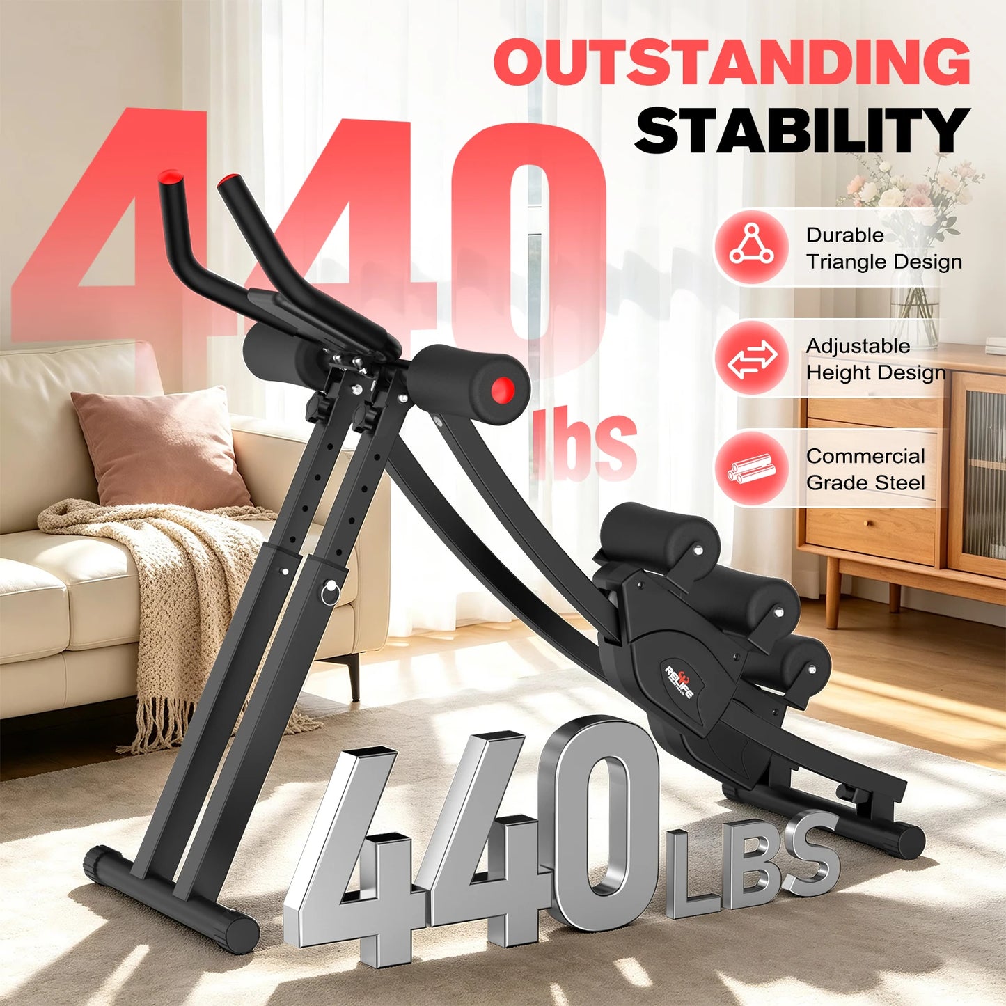 Foldable Dual Ab Machine With Adjustable Resistance And LCD Display