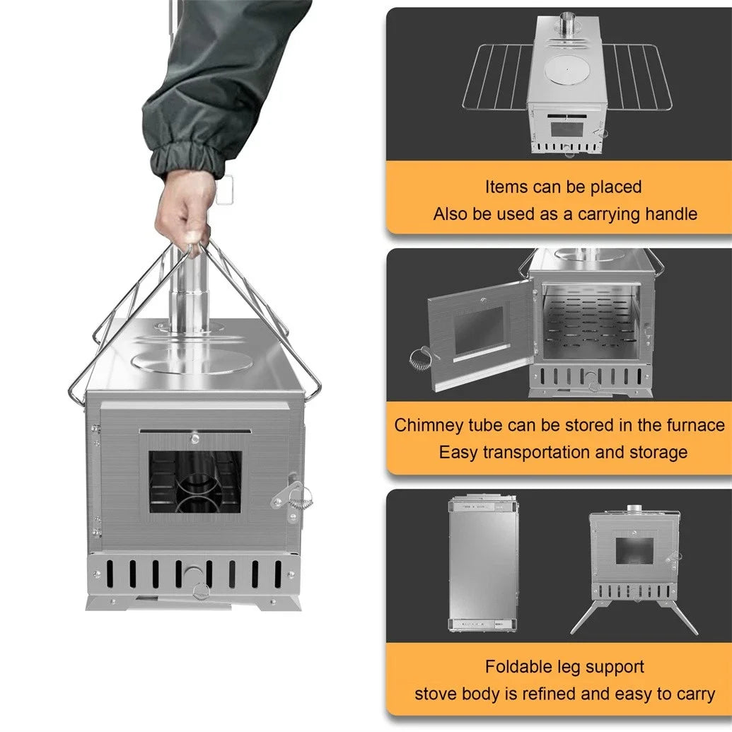 Hot Tent Stove Wood Burning Portable Outdoor Stove With Stainless Chimney Pipes