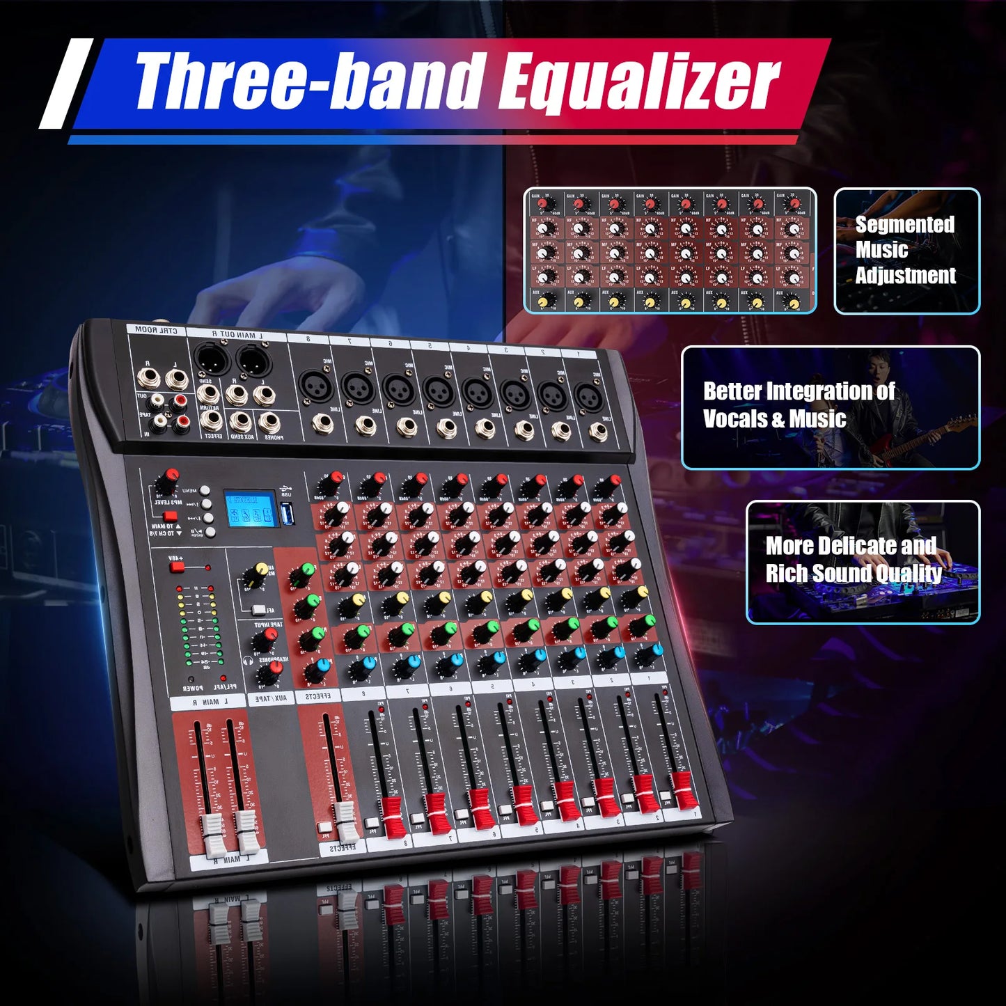 Bymaocar 7 8 Channel Professional Mixer With Bluetooth USB Recording