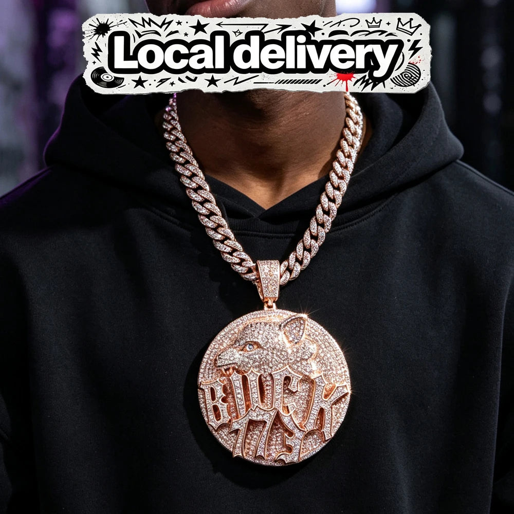 Lyee Cyee 18K Gold Plated Round Wolf Medallion Pendant