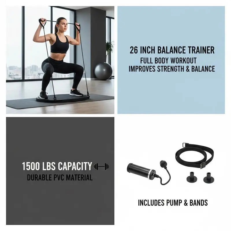 Half Exercise Ball Stability Trainer With Resistance Bands And Pump