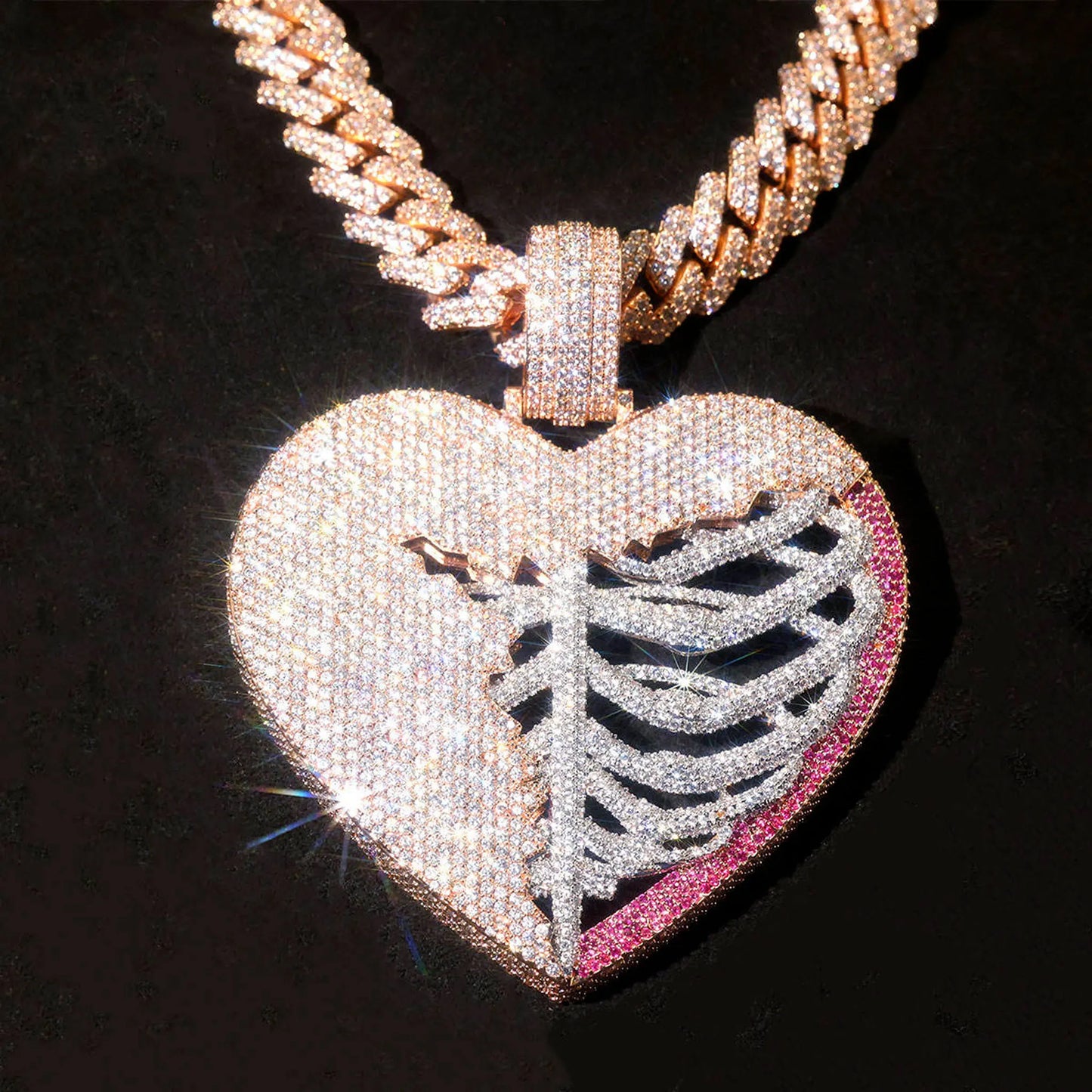 Lyee Cyee Iced Out Zircon Broken Heart Skeleton Pendant