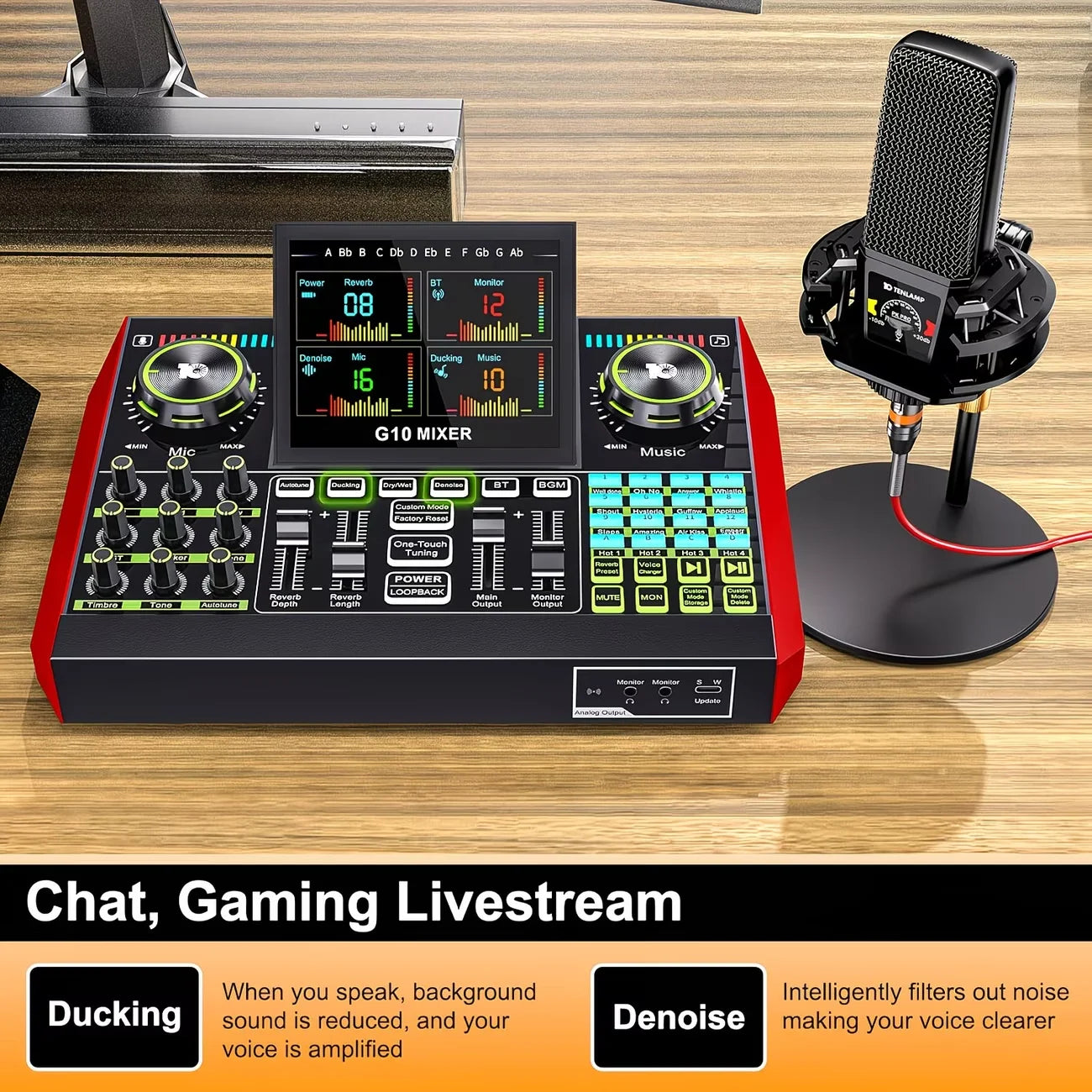 Tenlamp Five Channel Audio Interface Mixer for PC and Streaming