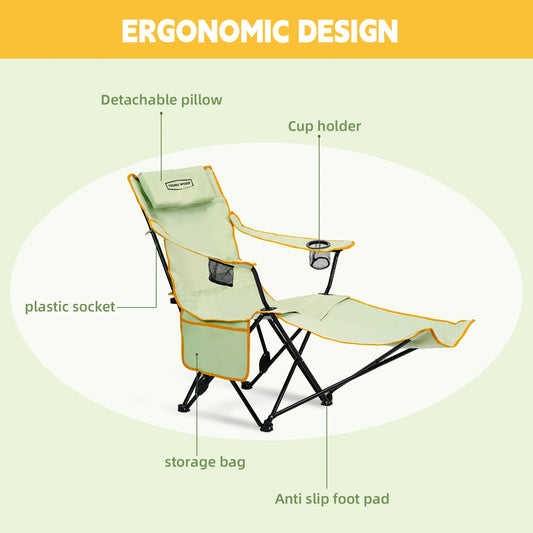 GERC Young Wood Two In One Reclining Camping Chair Footrest