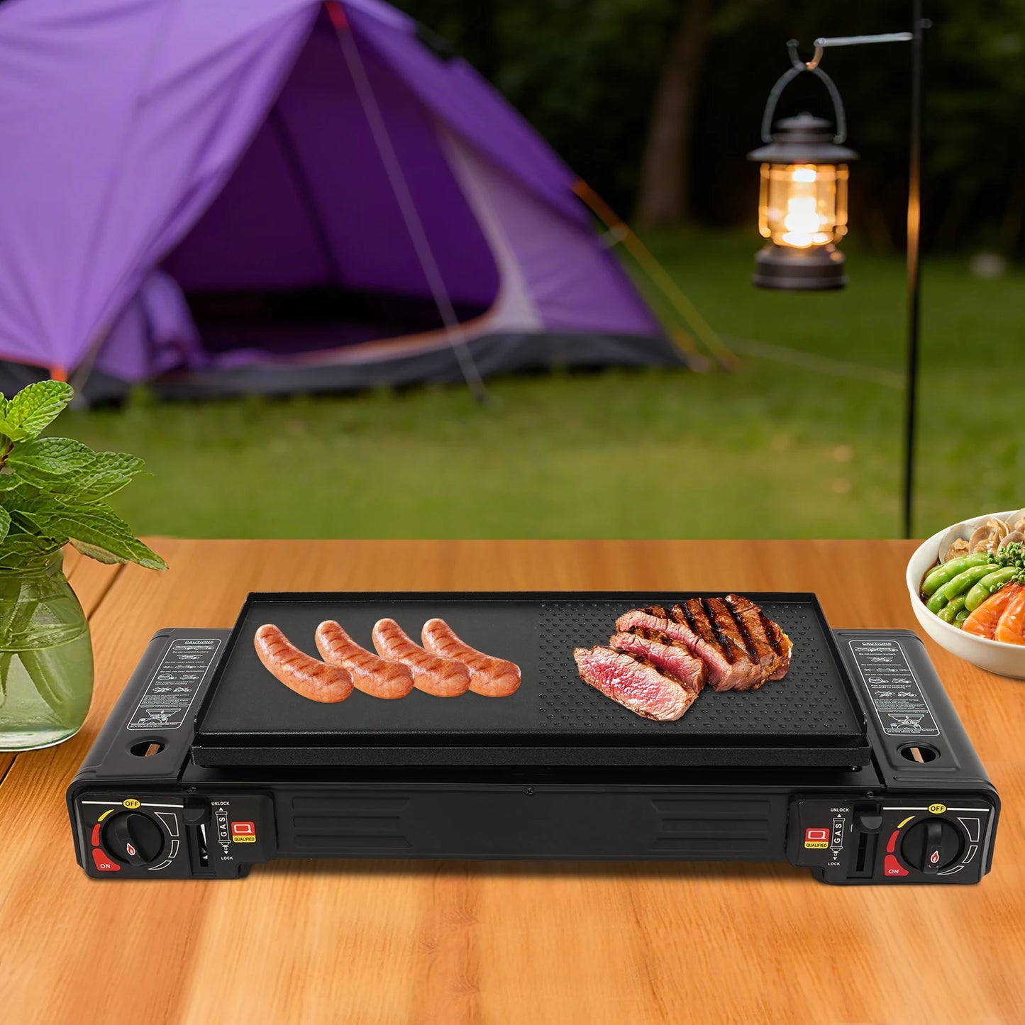 Portable 2 Burner Aluminum Camping Stove With Baking Pan Kit
