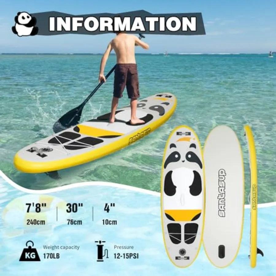 Inflatable Paddle Board Ultra Stable Wide Non Slip Deck Panda Pattern For Outdoor Enthusiasts