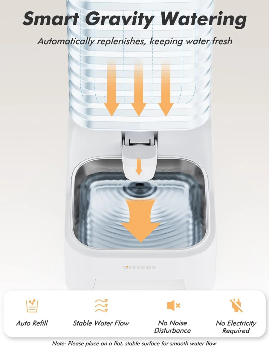 NITYERS 6L Gravity Pet Water Dispenser Large Capacity Automatic Dog Water Bowl Raised Elevated Pet Water Fountain No Electricity Stainless Steel Tray for Cats Dogs