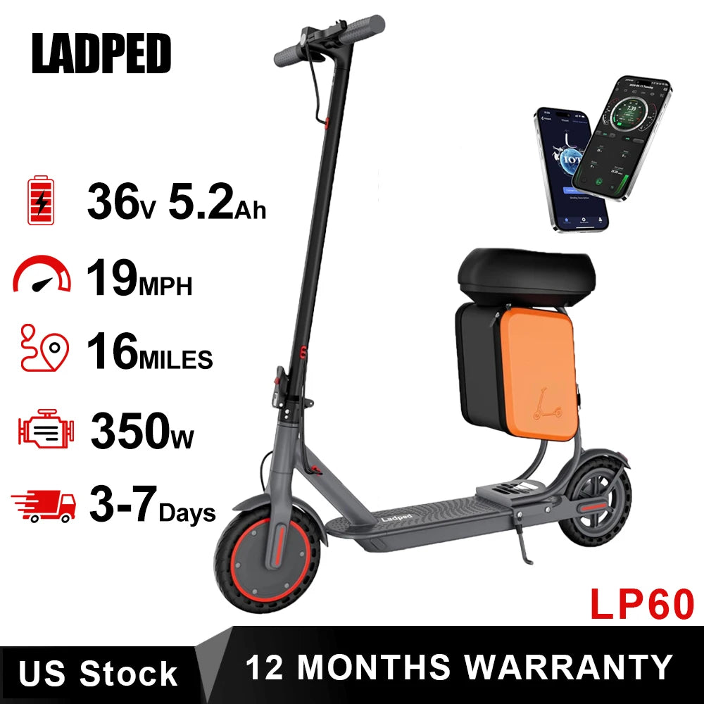 Ladped Electric Scooter LP60 350W Folding 19 MPH Max Speed 16 Miles Range For Adults