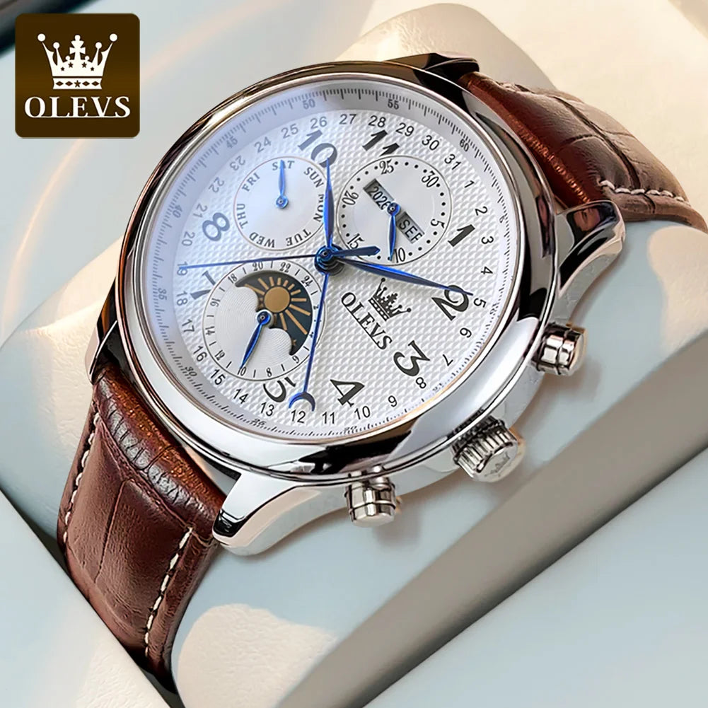 OLEVS 6667 Luxury Original Men Automatic Mechanical Watch Brand Classic Digital Dial Waterproof Moonphase Watch Sport Men Watch
