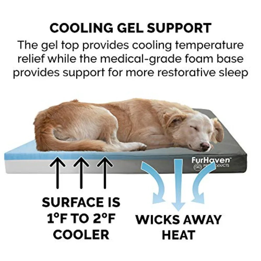 Water Resistant Cooling Gel Dog Bed For Large Dogs Up To 125 Lbs Indoor Outdoor Use With Removable Washable Cover