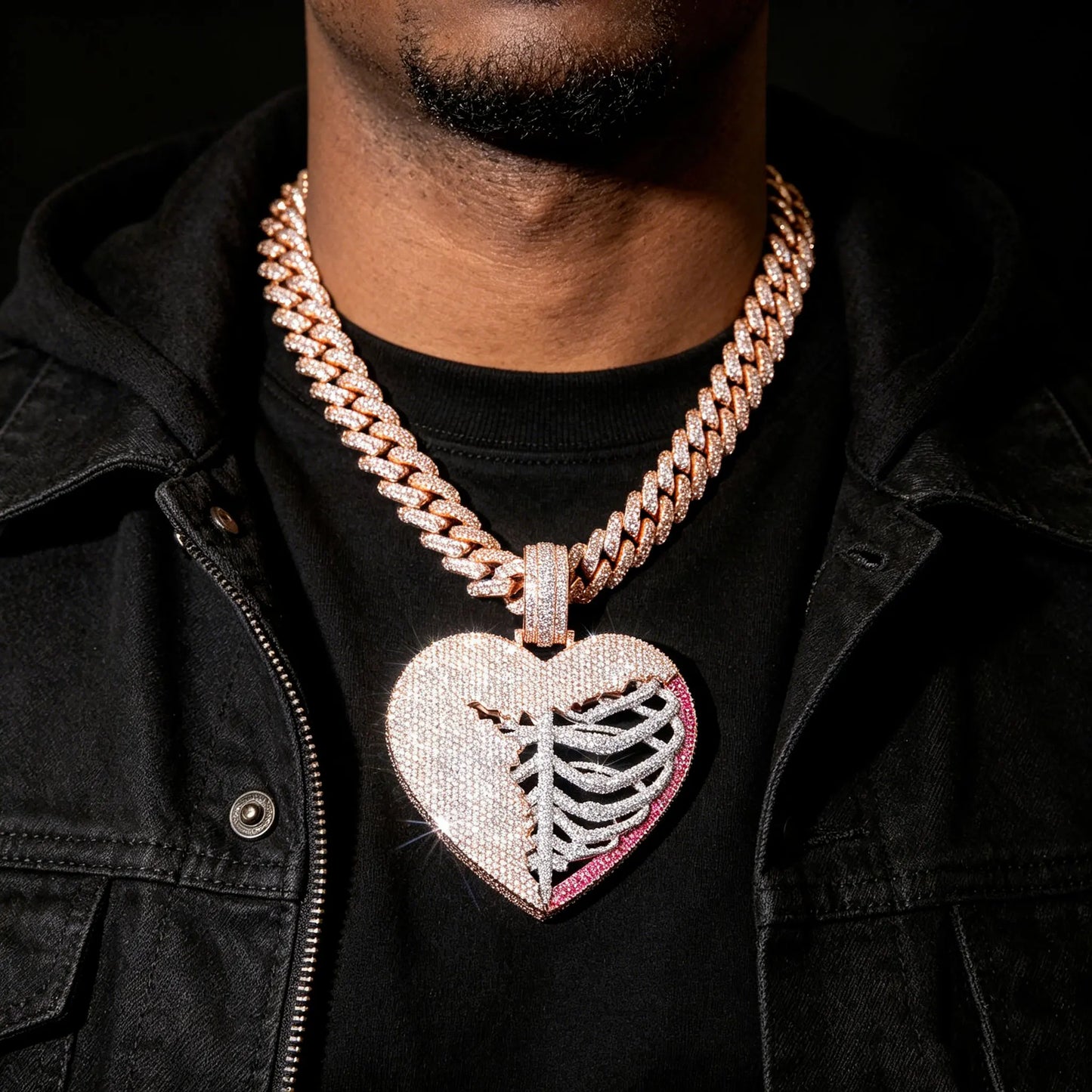 Lyee Cyee Iced Out Zircon Broken Heart Skeleton Pendant