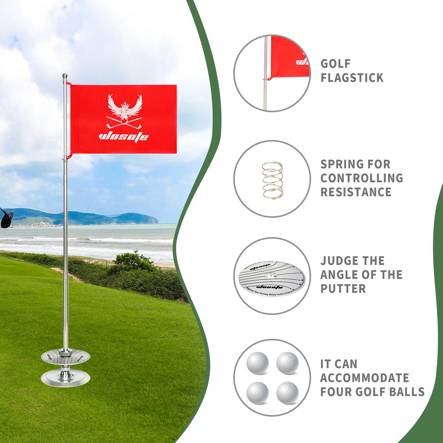 Wosofe Golf Putting Cup With Retractable Flagstick And Directional Scale For Indoor Outdoor Practice With Audible Ding