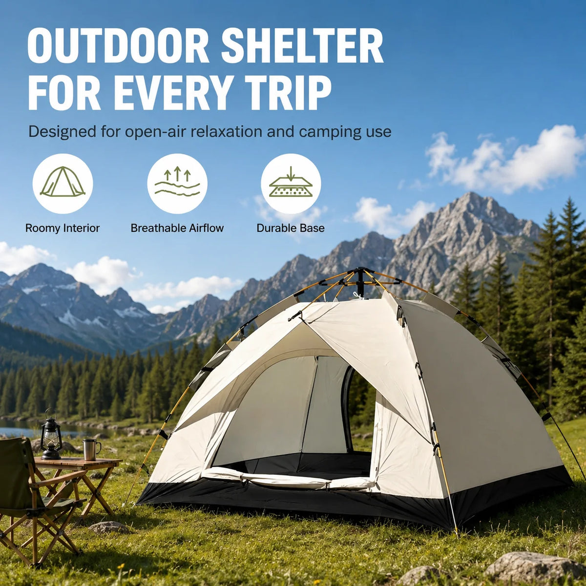 TRIBENEST Automatic Pop Up Camping Tent, Windproof Rain Resistant Shelter