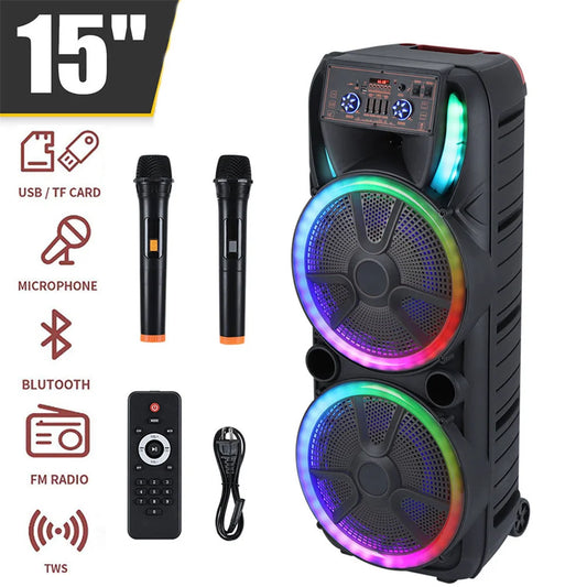 Curuk Dual Portable Bluetooth Party Speaker Heavy Bass Karaoke Mic