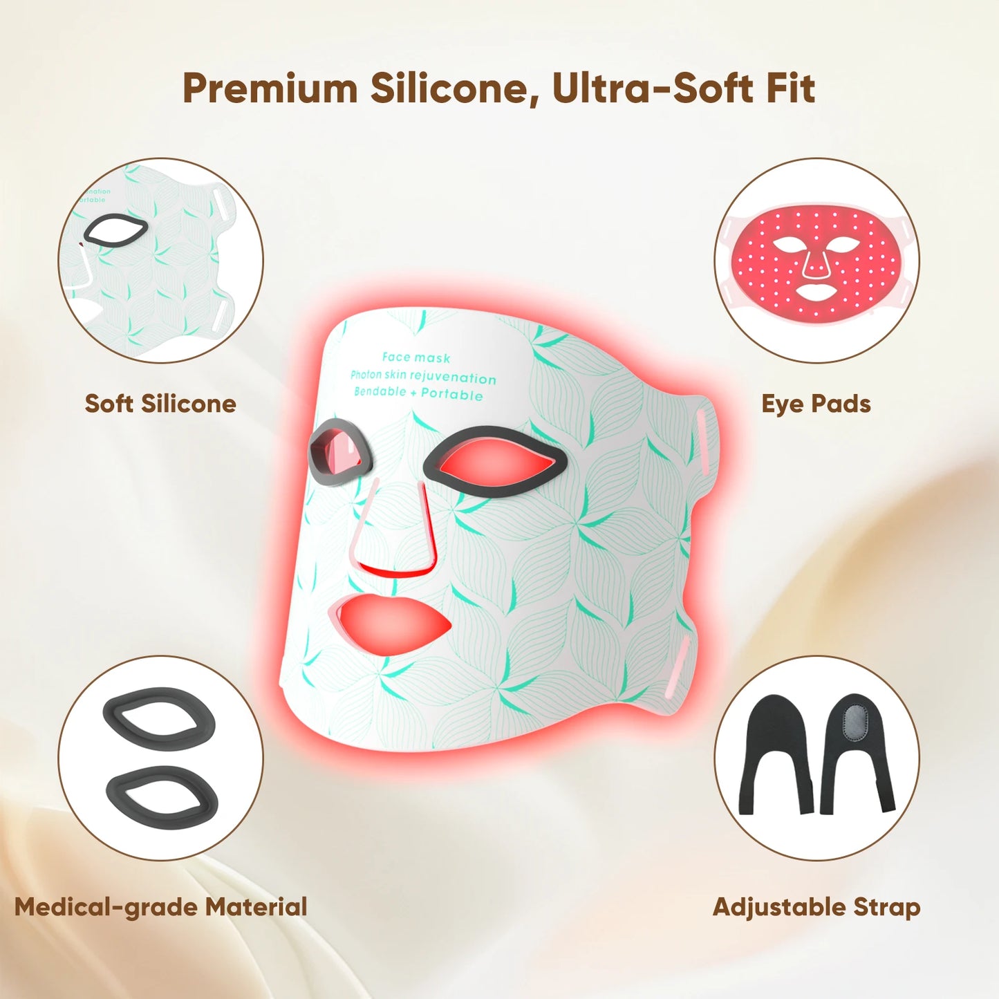 LED Face Mask Red Near Infrared Light Therapy Rechargeable 3000mAh