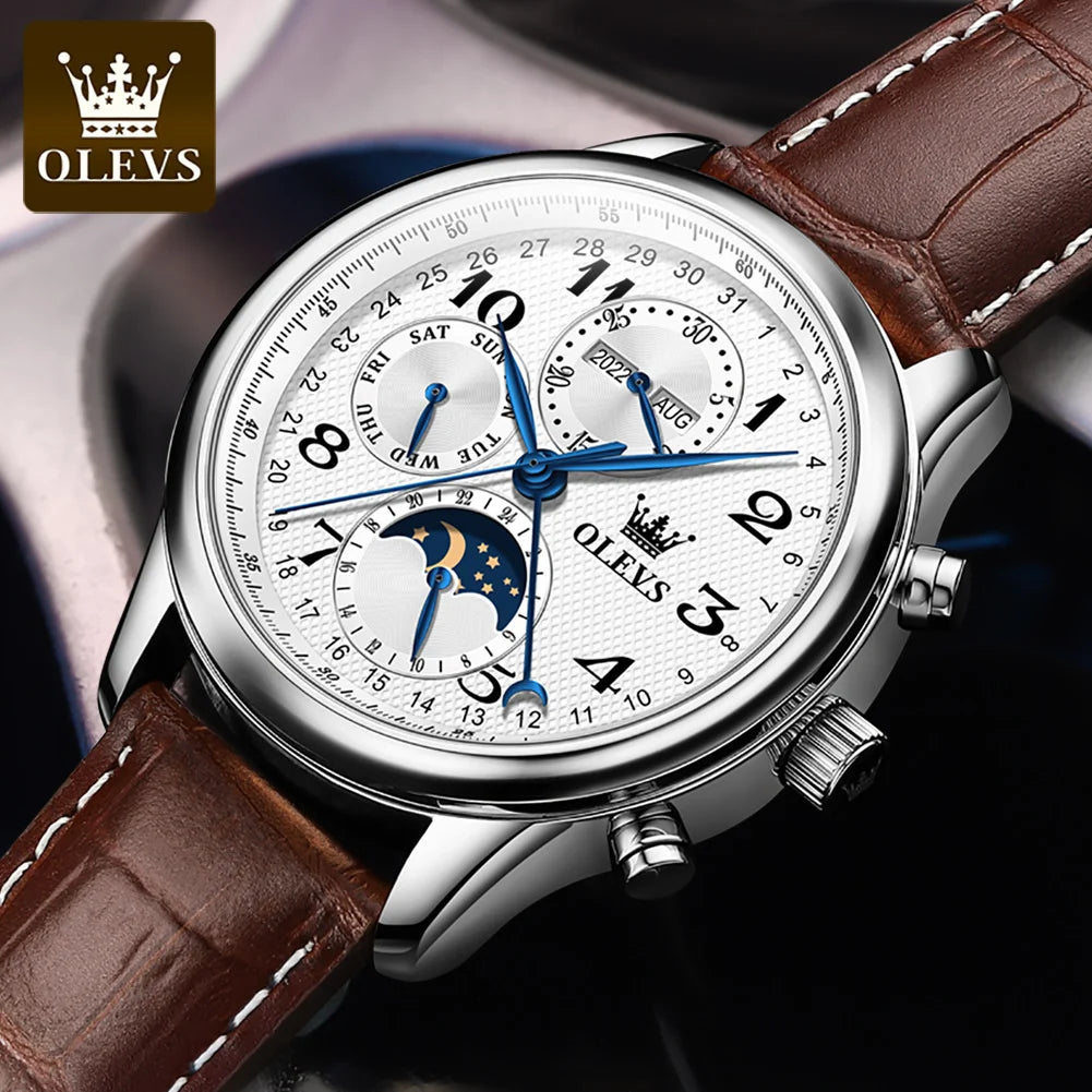 OLEVS 6667 Luxury Original Men Automatic Mechanical Watch Brand Classic Digital Dial Waterproof Moonphase Watch Sport Men Watch